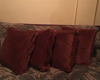 . 4 Large Burnt Orange Velvet Pillows. Sold separately.