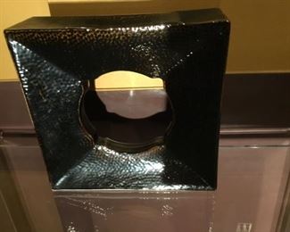 Square black ceramic vase. 15 in x 15 in