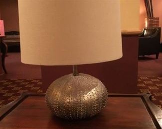 Silver squash style table lamp. (17.5 in tall).