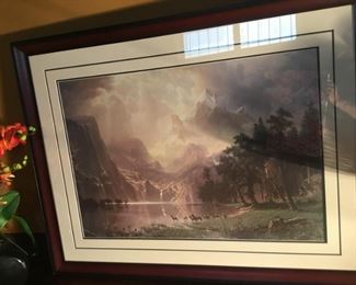 Albert Bierstadt  framed and matted print Among the Sierra Nevada Mountains, California.  Framed size 43 in x 33.5in. 