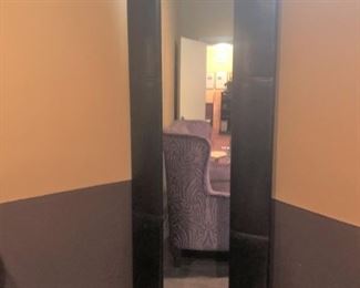 1 of 2 LARGE Leather framed  mirror.  Priced separately. 85 in tall x 31.5 in wide