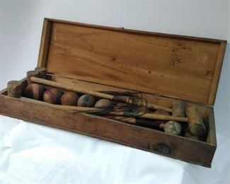 Antique Croquet Set in Wooden Box