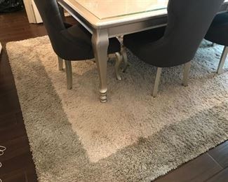 FREE MATCHING RUG WITH THE PURCHASE OF THE SILVER DINING ROOM SET! Nourison Ultra Collection floor rug / area rug, ultra shag, silver and off-white, 100% polypropylene Made in Turkey. 8’ x 11’
