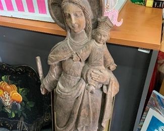 $1250 LARGE ANTIQUE HAND CARVED WOODEN ICON