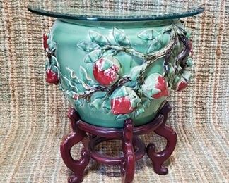 Oriental Fish  Bowl Table/Rosewood Base/Glass top