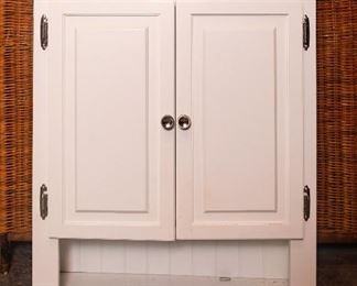 24" wide x 28" tall with 3 shelves behind the doors.