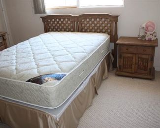 Nightstand, Bedframe and like new mattress-part of a five piece vintage bedroom set