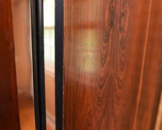 Item 1: Modular China Cabinets: $485 Three pieces, two towers and one cabinet with drawers. Bookmatched rosewood doors and drawers, matte black frame, chromed knobs and door details. Maker unknown