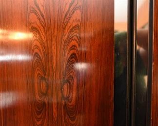 Item 1: Modular China Cabinets: $485 Three pieces, two towers and one cabinet with drawers. Bookmatched rosewood doors and drawers, matte black frame, chromed knobs and door details. Maker unknown