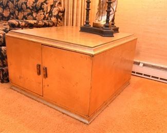 Item 7: Square gold leaf end table cabinet: $225    Finished on all four sides. Very good condition.