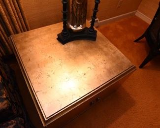 Item 7: Square gold leaf end table cabinet: $225    Finished on all four sides. Very good condition.