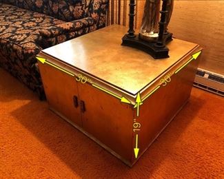 Item 7: Square gold leaf end table cabinet: $225    Finished on all four sides. Very good condition.