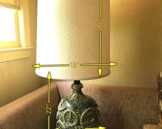Item 25: Large Vintage Green Ceramic Lamp $70 Small chip at lip. Overall good condition.
