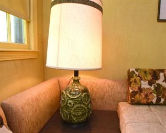 Item 25: Large Vintage Green Ceramic Lamp $70 Small chip at lip. Overall good condition.