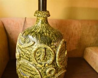Item 25: Large Vintage Green Ceramic Lamp $70 Small chip at lip. Overall good condition.