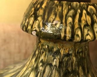 Item 25: Large Vintage Green Ceramic Lamp $70 Small chip at lip. Overall good condition.