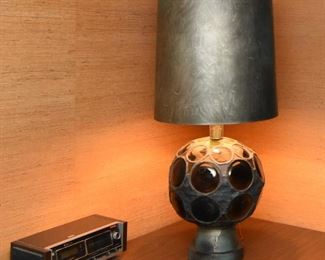 Item 28: (PENDING) Monumental lamp with stained glass circles. $95 Unmarked. In working condition.