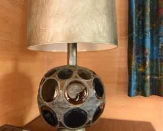 Item 28: (PENDING) Monumental lamp with stained glass circles. $95 Unmarked. In working condition.