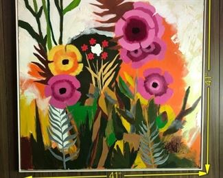Item 35: Floral Painting by Lee Reynolds $245 Good condition. One small area of paint loss on the bottom edge.