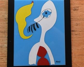Item 36: "The Pipe Smoker" on Acrylic $45 Serigraph is a reproduction of The Pipe Smoker, by Joan Mir, produced by "Modern Classics." Approximately 8"x10" I'll get exact measurements asap. Excellent condition.