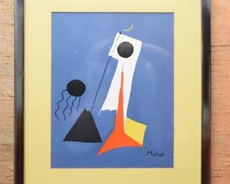 Item 37: Joan Miró work on paper $45 Serigraph is a reproduction produced by "Modern Classics." Approximately 8" x 10" I'll take exact measurements asap. Very good condition.