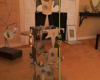 Item 42: Brutalist metal sculpture $45 Abstract shape tower.