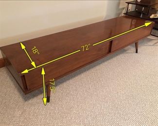 Item 49: Low Rider Coffee Table $165 Unmarked, 2-drawer coffee table, finished on all sides to give you lots of placement options. Some water damage on top, as shown. Overall good condition.