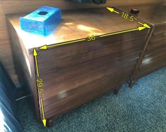 Item 61: American of Martinsville Single Dresser $125 Louvered drawer fronts. Fair condition. As with the matching double dresser, deep marks and wear on the top surface.