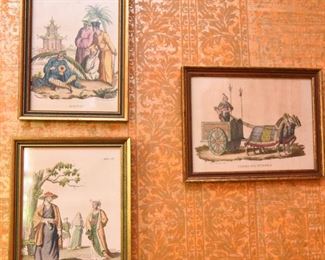 Item 68: Set of 3 Italian Orientalist Hand Colored Etchings $36 Each is in a 5x7 frame.