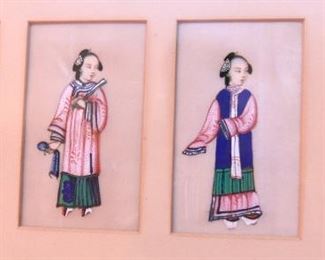 Item 71: Five Minature Chinese Figures $85 Hand-painted on parchement. Color is rich and vibrant. Some damage on right-most potrait as shown.