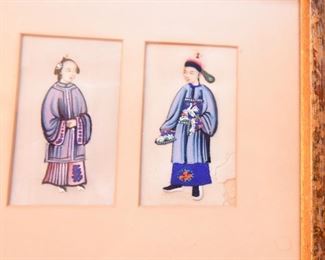 Item 71: Five Minature Chinese Figures $85 Hand-painted on parchement. Color is rich and vibrant. Some damage on right-most potrait as shown.