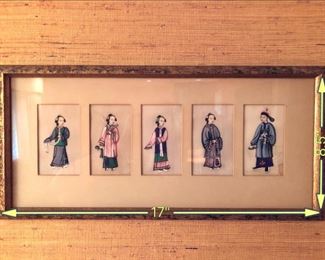 Item 71: Five Minature Chinese Figures $85 Hand-painted on parchement. Color is rich and vibrant. Some damage on right-most potrait as shown.