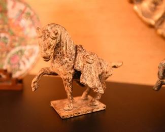 ITEM 73: Two Chinese Bronze Items $30 Small patinated cache pot and war horse.