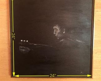 ITEM 82: Dramatic black and white painting $70 Image of man playing guitar; looks like Bob Dylan to me.