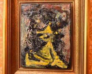 ITEM 92: 5x7 Enamel on Copper $15 Seated yellow clown.