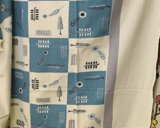 ITEM 104: Vintage Blue White Checker with Lavender Border Table cloth $20 66" x 72" Some stains, as shown.