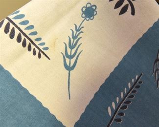 ITEM 104: Vintage Blue White Checker with Lavender Border Table cloth $20 66" x 72" Some stains, as shown.