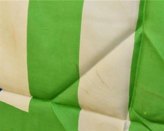 Item 107: Vintage Vera Green Squares and Blue Circle Scarf $10 Some discoloration and color bleed as shown. 27" square