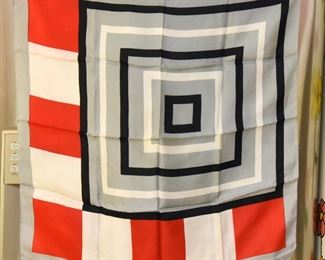 Item 109: Vintage Concentric Squares Black and Red Scarf $10 27" square