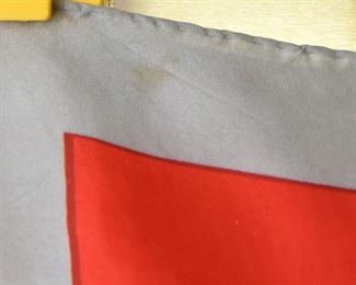 Item 109: Vintage Concentric Squares Black and Red Scarf $10 27" square - detail of spot