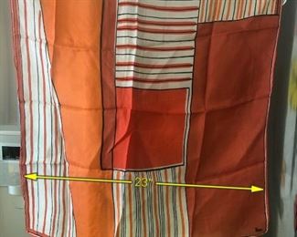 ITEM 110: Vintage Vera Orange Square Scarf $8 23" square. Minor pull in one of the striped areas.