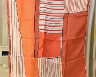 ITEM 110: Vintage Vera Orange Square Scarf $8 23" square. Minor pull in one of the striped areas.