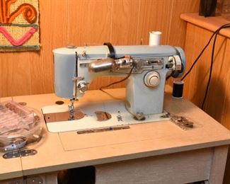 ITEM 130: Vintage Brother Sewing Machine in Table $95
