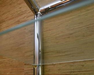 ITEM 129: Chrome and Glass Etagere $125 Five-shelf unit. Glass shelves are free of chips or cracks. Chrome is in very good condition.