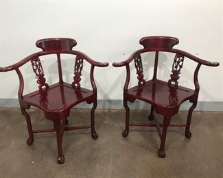 Asian Solid Wood Rosewood Carved Corner Chairs