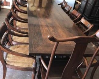 Wood Plank, Pedestal Dining Table & 12 Chairs