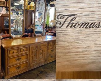 Vintage Thomasville Dresser with Double removable Mirrors-75-1/4” wide X 31-1/2” Tall to top of Dresser X 21” Deep. Mirrors are 52-1/2” Tall