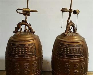 Antique Bronze Buddhist Temple Bell Lamps