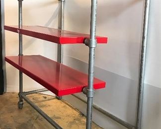 Department Store Rolling Galvanized Pipe Red Shelving Rack-2 Available 