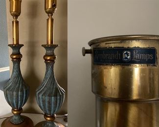 Pair Solid Petina Brass Rembrandt Lamps